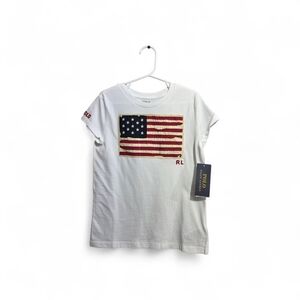 Polo Ralph Lauren USA Flag Cotton Short Sleeve White T-Shirt Girls Size 7